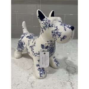 SCOTTISH TERRIER or SCHNAUZER 10x7.5” Blue White Ceramic Dog Figurine Scotty NEW